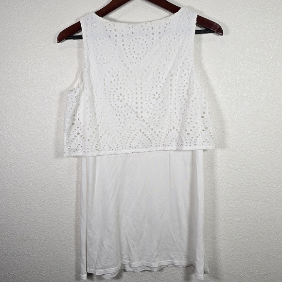 J. Jill White Eyelet Overlay Tunic Shirt Womens Sleeveless Cotton Size XS‎ - Picture 5 of 7